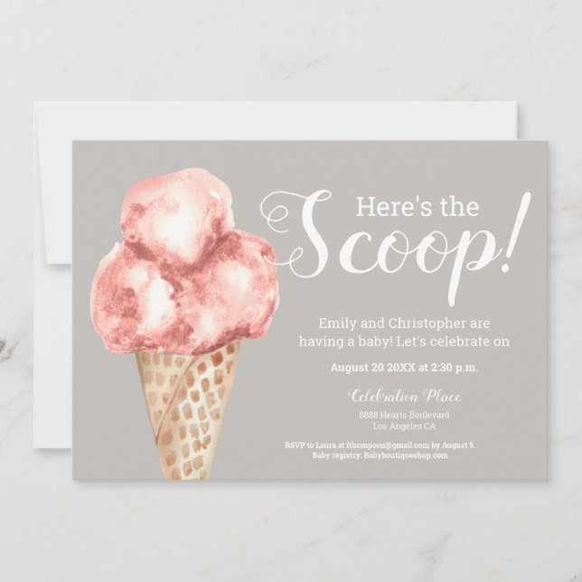 Invitation Voici le scoop baby shower crème glacée Neutral (Devant)