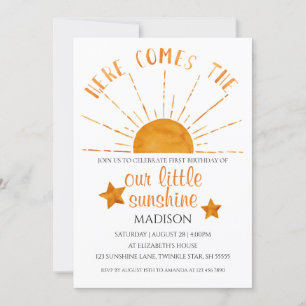 Invitation Voici Le Soleil - Aquarelle 1er anniversaire