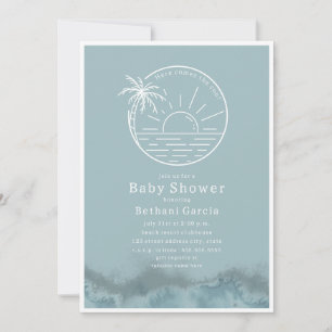 Invitation Voici Le Son Beach Surf Baby shower Bleu