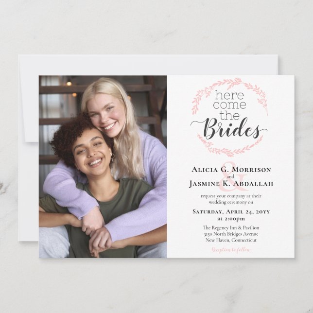 Invitation Voici Les Brides Moderne Mariage rose-Bleu (Devant)