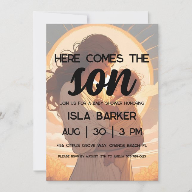 Invitation Voici l'invitation du baby shower de soleil du fil (Devant)