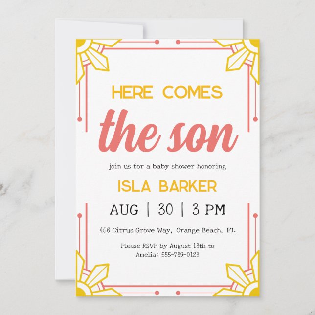 Invitation Voici l'invitation du baby shower de soleil du fil (Devant)