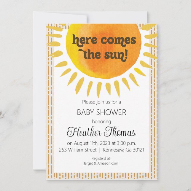 Invitation Voici l'invitation du Baby shower solaire (Devant)