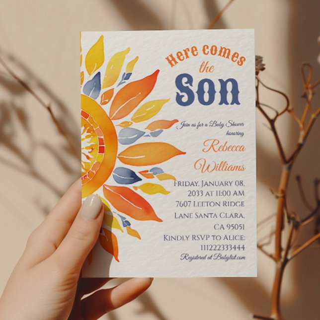 Invitation Voici Son Sunshine Blue Ray Boy Baby shower (Créateur téléchargé)