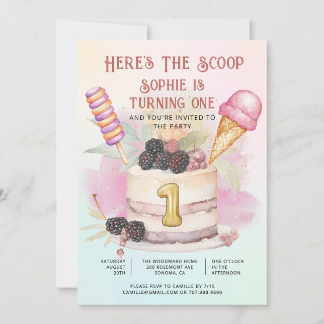 Invitation Voici The Scoop 1st Birthday Ice Cream Party (Devant)