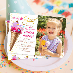 Invitation Voici The Scoop Girls Ice Cream Birthday Photo
