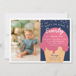 Invitation Voici The Scoop Ice Cream Cone Kid Birthday Photo