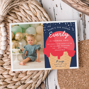 Invitation Voici The Scoop Ice Cream Cone Kid Birthday Photo