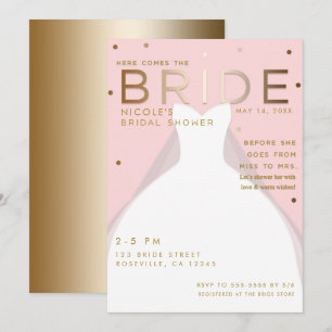 Invitation Voici venir la MARIE Chic Rose Or Baby Shower