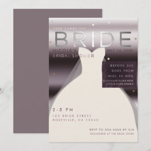 Invitation Voici venir la MARIÉE Fête de mariage argent viole