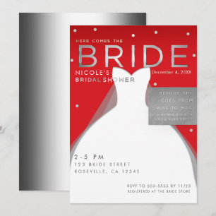 Invitation Voici venir la MARIÉE Silver & Red Chic Bridal Sho