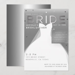 Invitation Voici venir la MARIÉE Silver & White Chic Bridal S