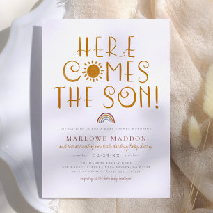 Invitation Voici venir le fils Baby Shower Bohème Arc-en-ci