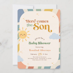 Invitation Voici venir le Fils Baby Shower Rétro