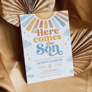 Invitation Voici venir le fils : Baby Shower Rétro pour Garço