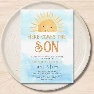 Invitation Voici venir le fils Baby Shower Soleil Ensoleillé 