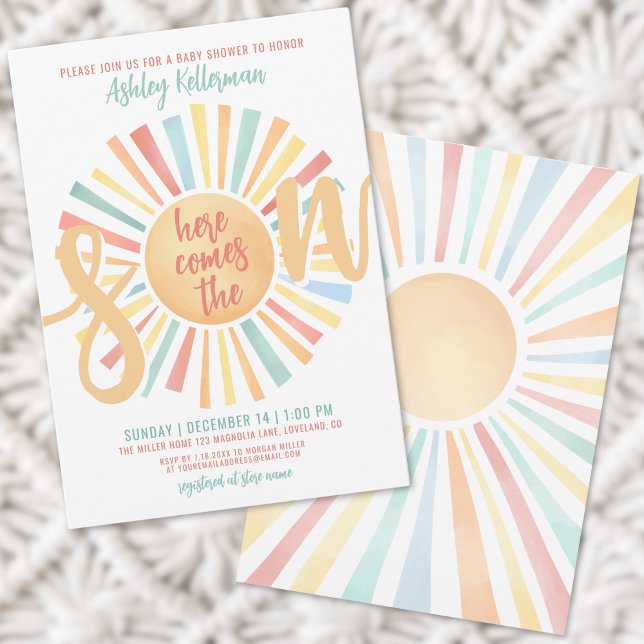 Invitation Voici venir le fils Boho Baby Shower (Here Comes The Son Boy Baby Shower Invitation)