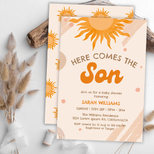 Invitation Voici venir le fils boho baby shower ensoleillé