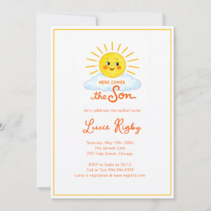 Invitation Voici venir le fils Fête de bébé au soleil dessiné