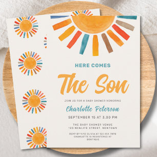 Invitation Voici venir le fils Fête de bébé garçon Sunshine