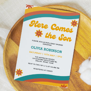 Invitation Voici venir le Fils Retro Garçon Baby Shower