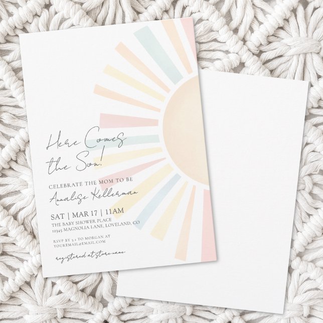 Invitation Voici venir le fils Simple bain de soleil pour béb (Here Comes The Son Simple Sun Baby Shower Invitation)