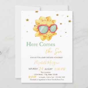 Invitation Voici venir le soleil Gold Stars Baby Shower