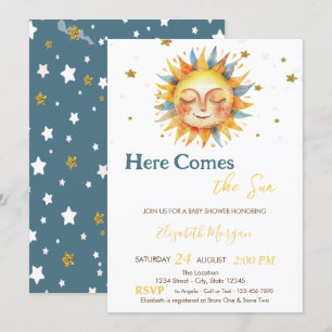 Invitation Voici venir le soleil Or Paillettes Étoiles Baby S