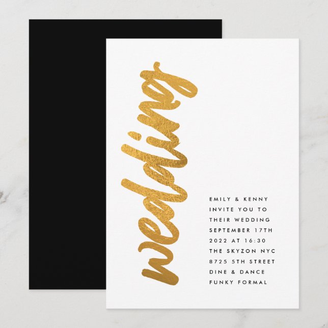 Invitation Voies latérales Black Gold Foil Moderne Simple Mar (Devant / Derrière)