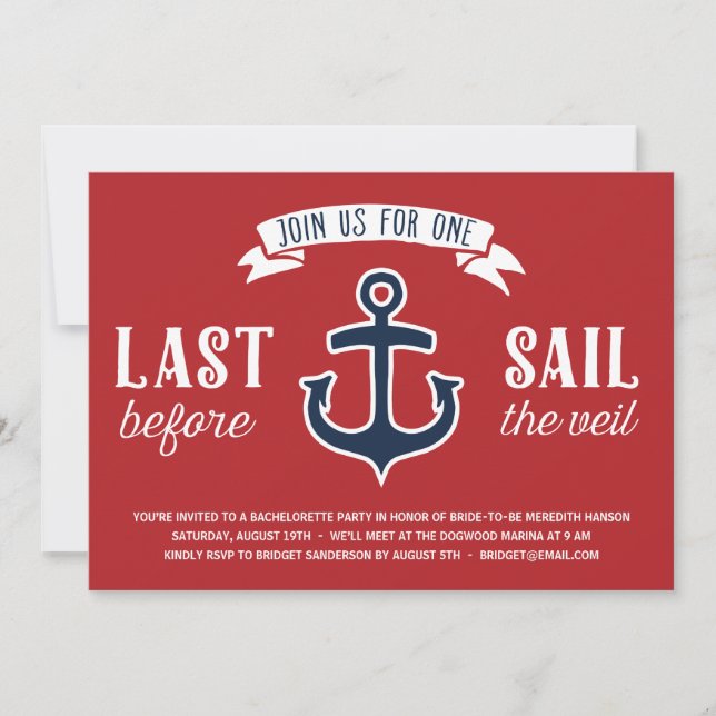 Invitation Voile dernière | Bachelorette Nautique (Devant)