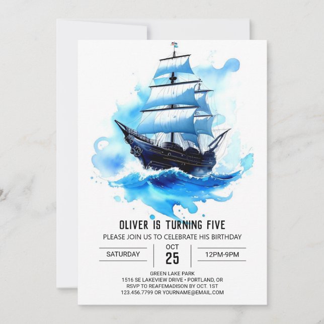 Invitation Voiles Jolly roger Joyeux Pirate Anniversaire (Devant)