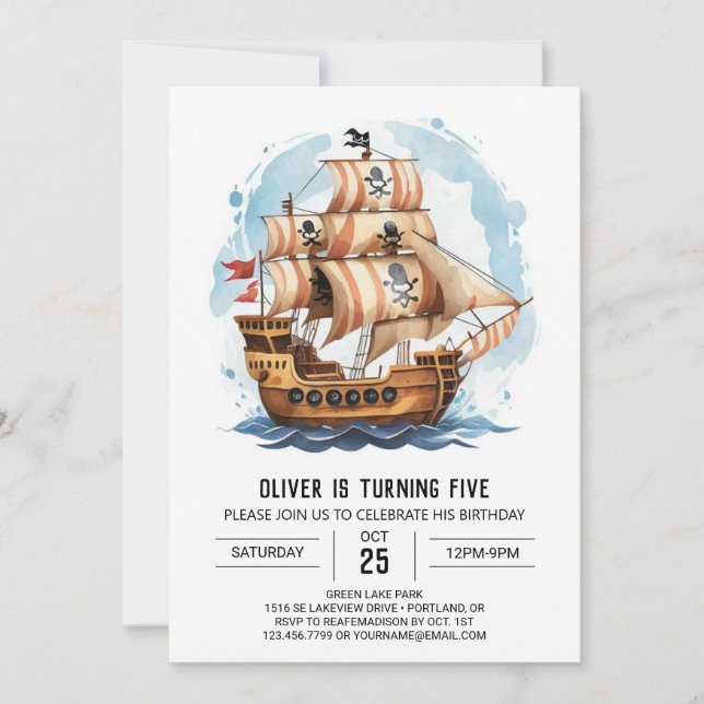 Invitation Voiles Jolly roger personnalisé Pirate Anniversair (Devant)