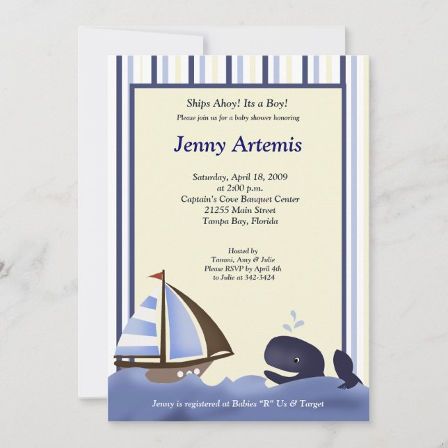 Invitation Voilier Bateau Baby shower nautique 5x7 (Devant)