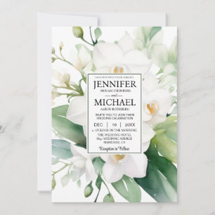 Invitation VOIR AU VERSO Orchidées Blanches Tout-En-Un Mariag