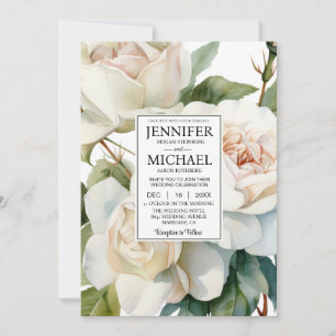 Invitation VOIR DOS Roses Blanches Tout-En-Un Mariage