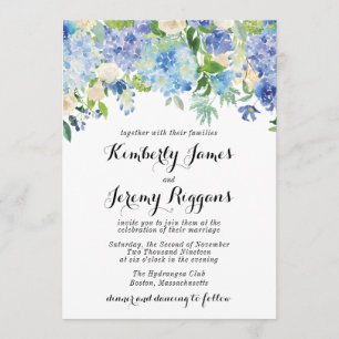 Invitation Voiture à fleurs Blue Green Hydrangea
