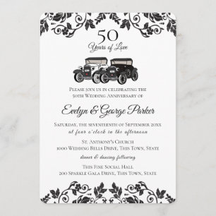 Invitation Voiture ancienne et damassé 50e anniversaire