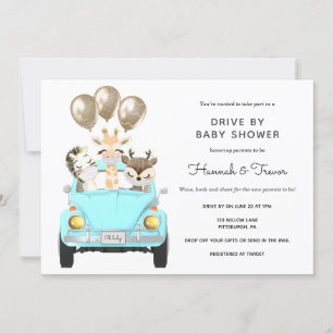 Invitation Voiture Baby shower Parade Blue