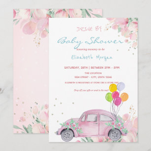 Invitation Voiture Balloons Étoiles Floral Conduite Par Baby 