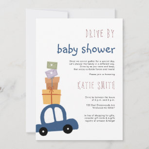 Invitation Voiture bleue mignonne avec cadeaux Drive par Baby