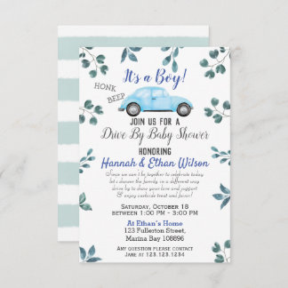 Invitation Voiture Bleue & Parade Verdure Par Baby shower