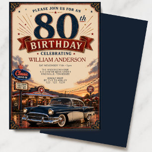Invitation Voiture Classique Ancienne 80e Anniversaire