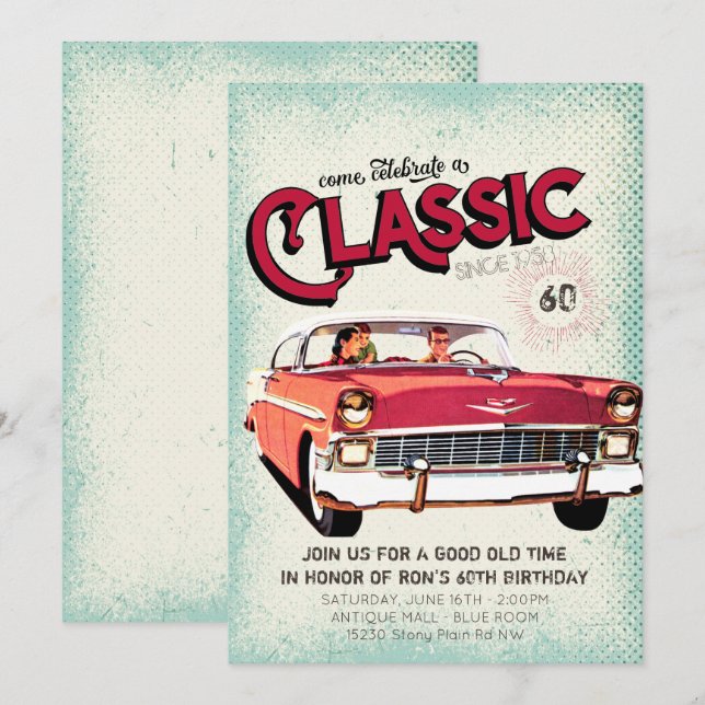 Invitation Voiture Classique Du Milieu Du Siècle | 60e annive (Devant / Derrière)