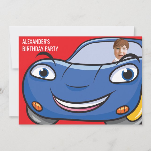 Invitation Voiture d'anniversaire Automotive Drôle Cartoon Cr (Devant)