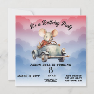 Invitation Voiture de conduite de la souris d'anniversaire de