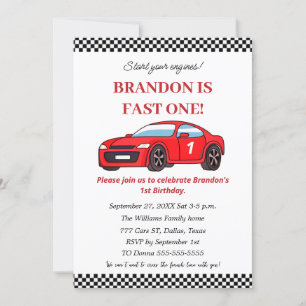 Invitation Voiture de course 1er anniversaire Garçon Red Kids