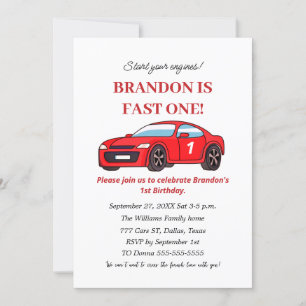 Invitation Voiture de course 1er anniversaire Garçon Red Kids