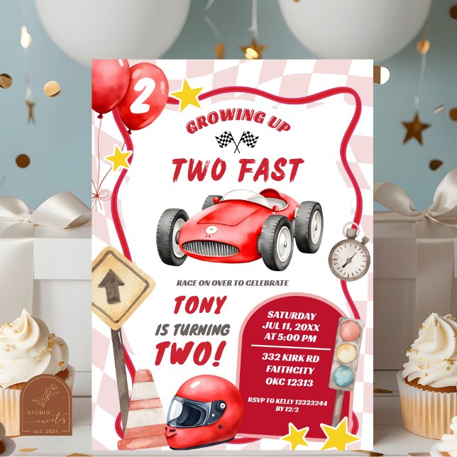 Invitation Voiture de course 2 Rapide 2e anniversaire (Créateur téléchargé)