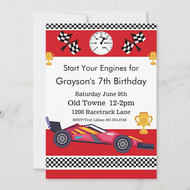 Invitation Voiture de course Anniversaire, 7e anniversaire In (Devant)