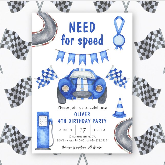 Invitation Voiture de course Besoin de vitesse 4e fête d'anni (Créateur téléchargé)